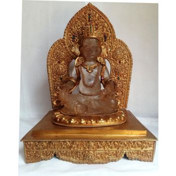 Crystal Yellow Jambhala with Fire Gold Plated Metal Background and Base