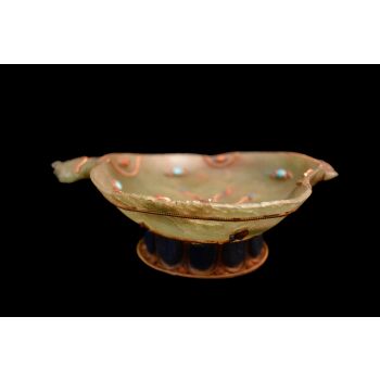 Gold Plated Lining Aventurine Green Bowl with Stone Setting