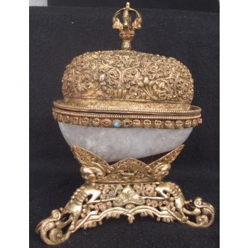 Antique Master Quality Handmade Tantrick Tibetan Natural Crystal Kapala, Nepal