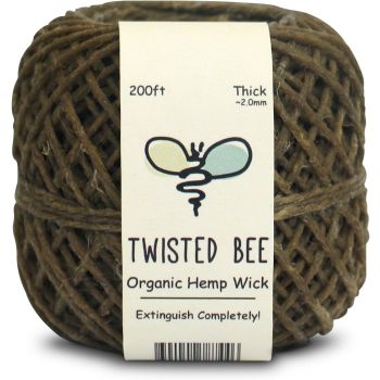 100% Organic Hemp Wick with Natural Beeswax Coating, Twisted Bee (200ft x Thick) - Wholesale Box of 55