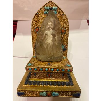 Handmade Crystal Dipankar Buddha with Gold-plated Metal & Stone Settings