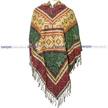 Multi-Color Rose Patterned Design Woolen Poncho