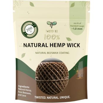 100% Natural Hemp Wick with Natural Beeswax Coating, Twisted Bee (200ft x Standard Size) - Wholesale Box of 90