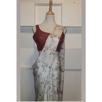 White Silver Floral Saari